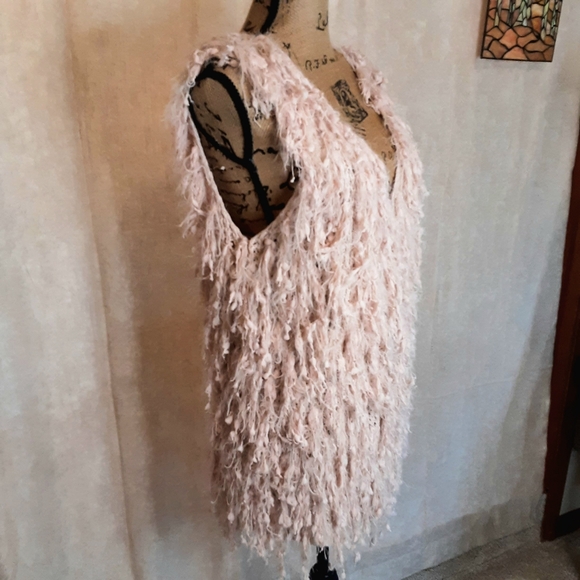 Long Beige Fringe Knit Vest with hook closure L/XL - Picture 2 of 11